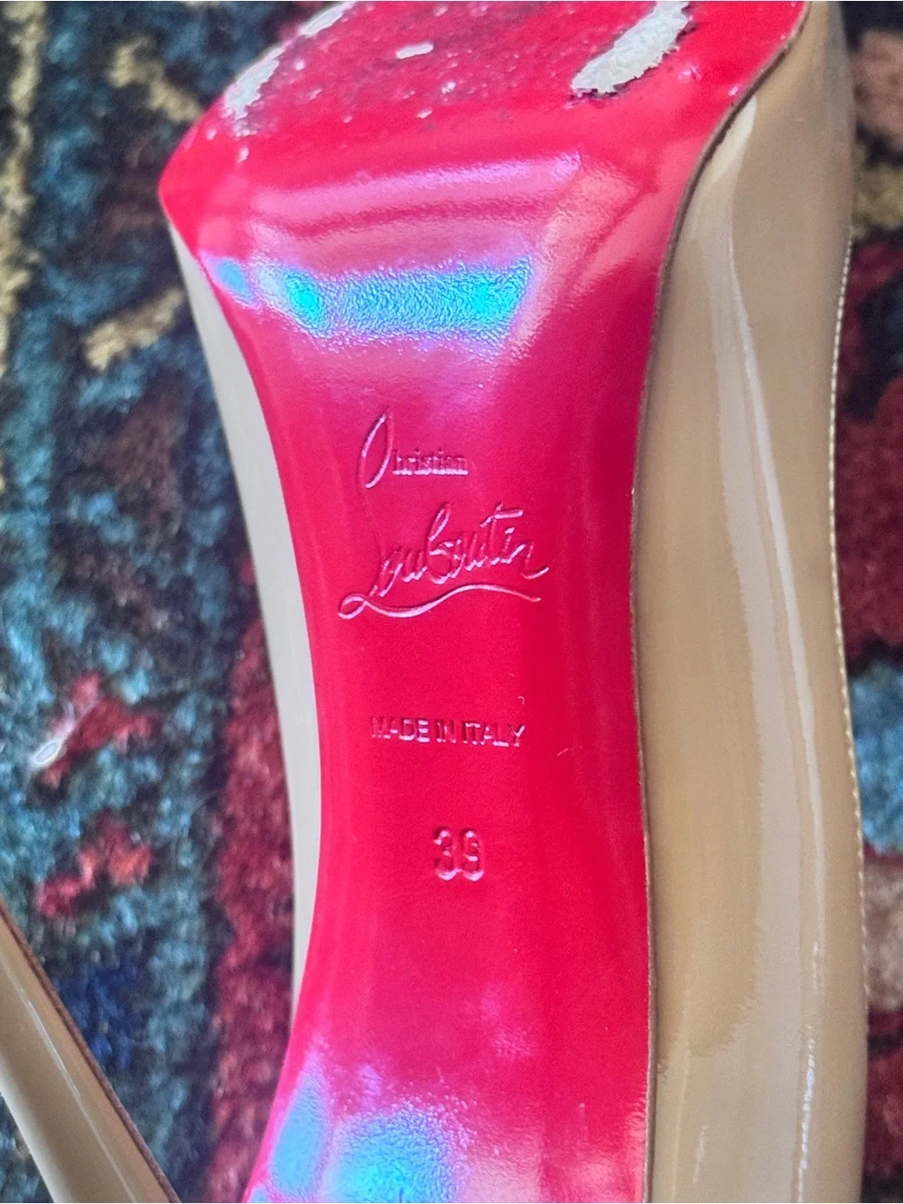 Christian Louboutin Patent Leather Stiletto Pumps in Nude Red Pointed Toe EU 39 - Picture 4 of 6